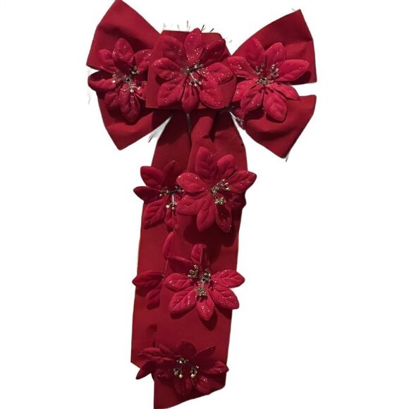 Mickey Mouse Shaped Holiday Door Wreath with/Red Glittering Bows and Ornaments - Picture 3 of 10